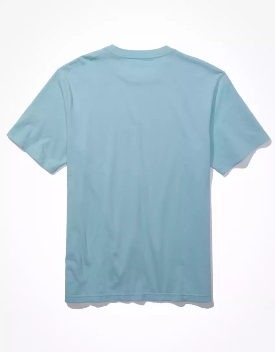 T Shirt Graphique American Eagle AE Super Soft Logo Bleu Clair Homme | DJK-66295661